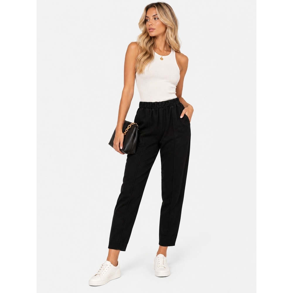 Everlane The Dream Pant Black Cotton Modal Tapered Elastic Waist High Rise XS